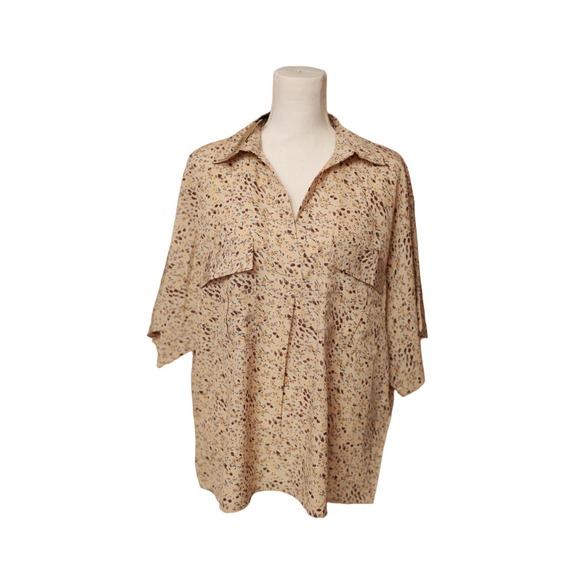 NWT COCO + CARMEN Eliza V-Neck Tunic Top Size XXL Tan Splatter - Picture 1 of 6